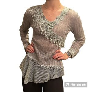 Vintage Y2K Zba Asymmetrical Long Sleeve Gray Blouse